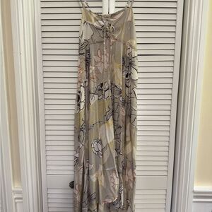 Lovestitch Green/White Floral Spaghetti Strap Hi-Low Maxi Dress